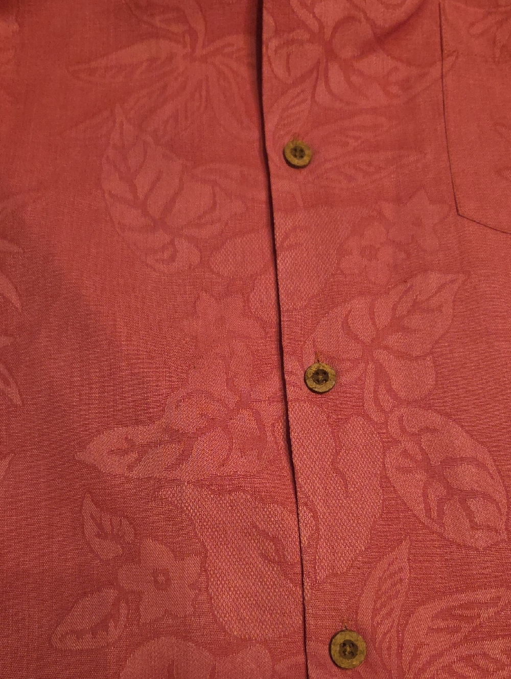 Tommy Bahama Large Dusty Coral 100% Silk Button Down Floral Island Shirt XL - Picture 7 of 9
